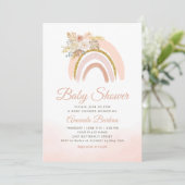 Boho Pampas Grass pink Rainbow girl Baby Shower 招待状 (スタンド正面)