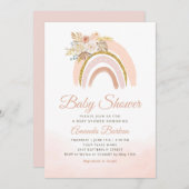 Boho Pampas Grass pink Rainbow girl Baby Shower 招待状 (正面/裏面)