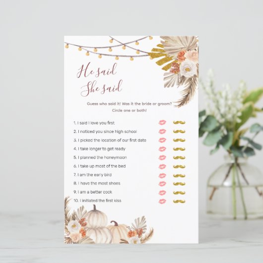 Boho Pampas Grass Pumpkin彼はゲームと言った (スタンド正面)