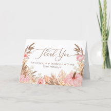 Boho Pampas Grass Pumpkin thank you card