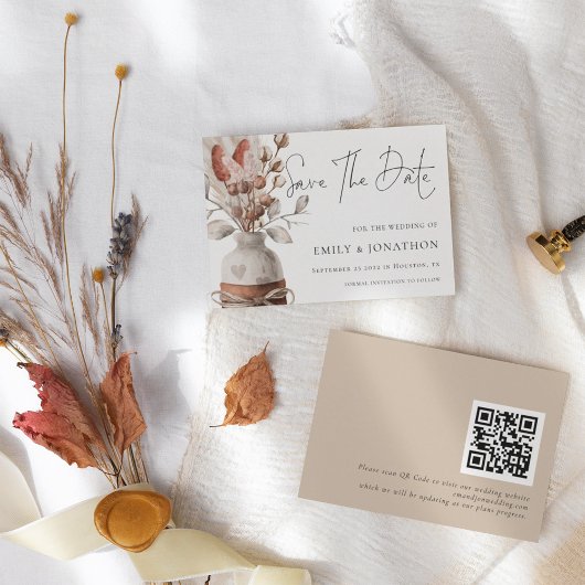 Boho Pampas Grass QRコード結婚ズ セーブザデート