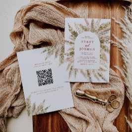 Boho Pampas Grass Qr Code All In One 結婚's 招待状