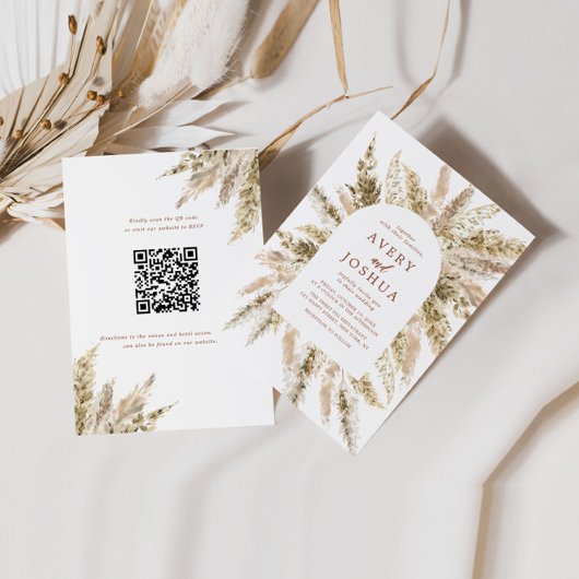 Boho Pampas Grass Qr Code All In One 結婚's 招待状