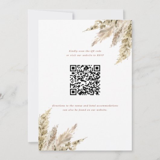 Boho Pampas Grass Qr Code All In One 結婚's 招待状 (裏面)