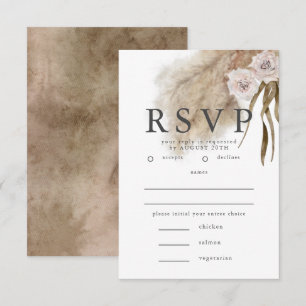 Boho Pampas Grass RSVPと食事の選択 出欠カード
