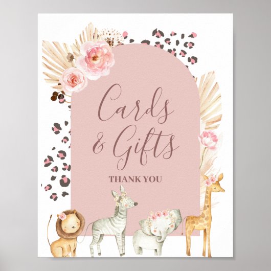 Boho Pampas Grass Safari動物カード&ギフトポス ポスター (正面)