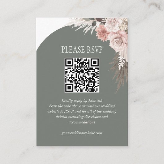 Boho Pampas Grass Sageさんの結婚サイトQRコード エンクロージャーカード (正面)