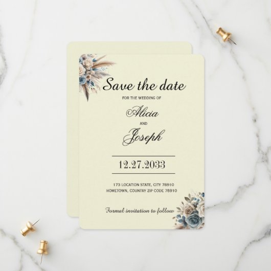 Boho Pampas Grass Save the Date セーブザデート (正面/裏面インサイチュ)