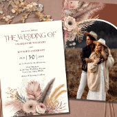 Boho Pampas Grass Terracotta写真結婚の 招待状