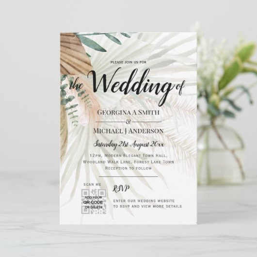 Boho Pampas Grass Terracotta写真結婚の 招待状 (スタンド正面)