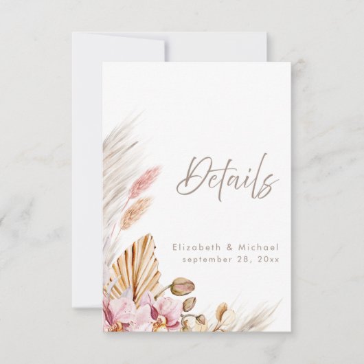 Boho Pampas Grass Wedding Details Card 招待状 (正面)