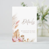Boho Pampas Grass Wedding Details Card 招待状 (スタンド正面)