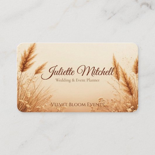 Boho Pampas Grass Wedding & Event Planner Business 名刺 (正面)