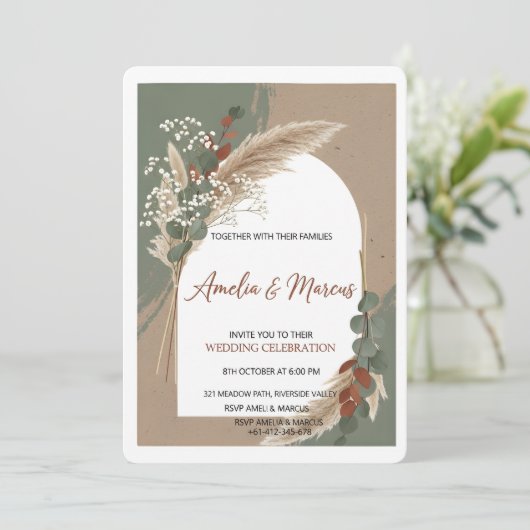 Boho Pampas Grass Wedding Invitation  招待状 (スタンド正面)
