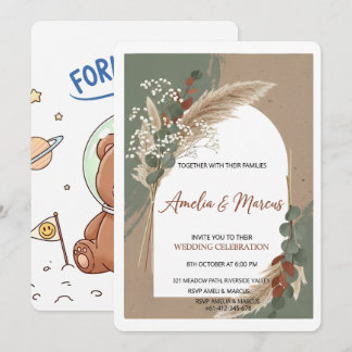 Boho Pampas Grass Wedding Invitation  招待状