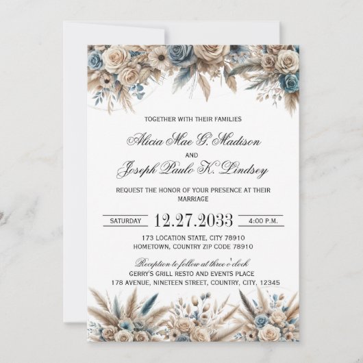 Boho Pampas Grass Wedding Invitation 招待状 (正面)