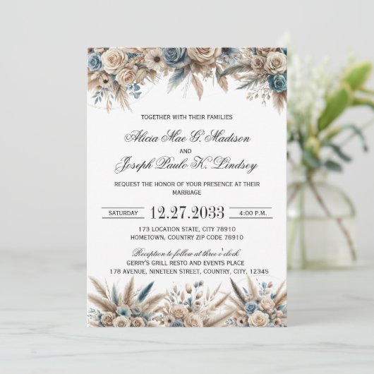 Boho Pampas Grass Wedding Invitation 招待状 (スタンド正面)
