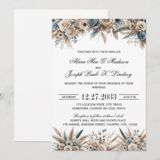 Boho Pampas Grass Wedding Invitation 招待状 (正面/裏面)