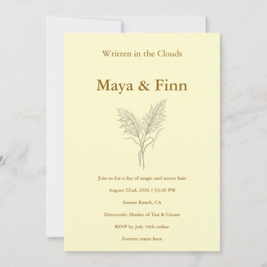 Boho Pampas Grass Wedding Invitation Minimalist 招待状 (正面)