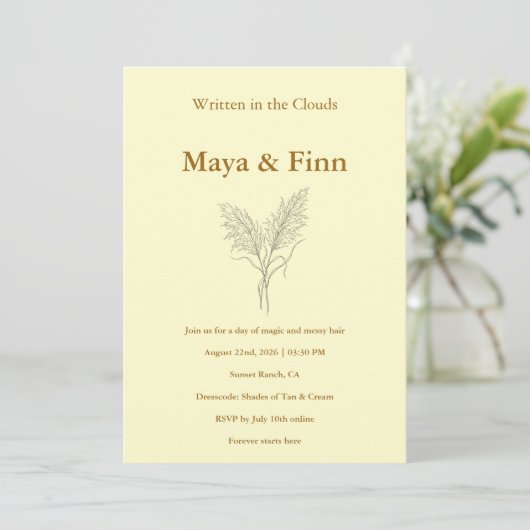 Boho Pampas Grass Wedding Invitation Minimalist 招待状 (スタンド正面)