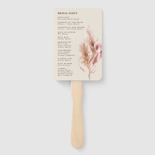 Boho Pampas Grass Wedding Program Hand Fan ハンドファン (裏面)