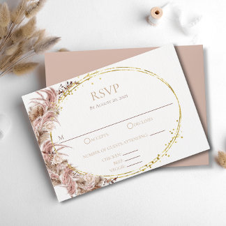 Boho Pampas Grass Wedding RSVPカードと食事 出欠カード