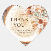 Boho Pampas Grass Wedding Wood Slice Thank You ハートシール (正面)