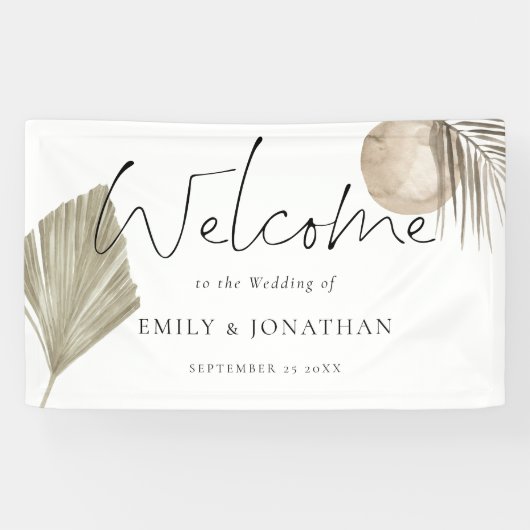Boho Pampas Grass Welcome結婚's Names Date 横断幕 (横)
