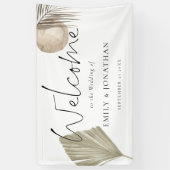 Boho Pampas Grass Welcome結婚's Names Date 横断幕 (縦)