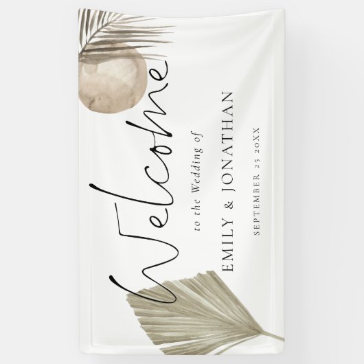 Boho Pampas Grass Welcome結婚's Names Date 横断幕 (縦)
