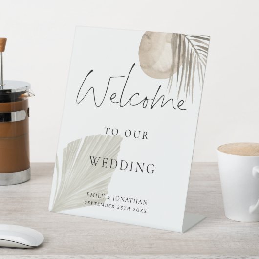 Boho Pampas Grass Welcome Script 結婚's 台座サイン (インサイチュ)