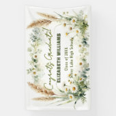 Boho Pampas Grass White Daisies Graduation Party 横断幕 (縦)