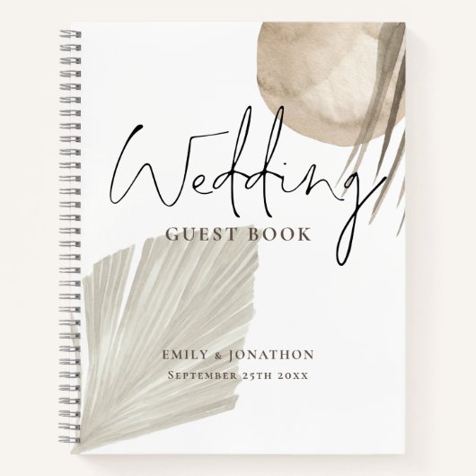 Boho Pampas Grasses名Date結婚's Guest Book ノートブック (正面)