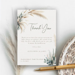 Boho Pampas Greenery Sage書道ベビーシャワー サンキューカード