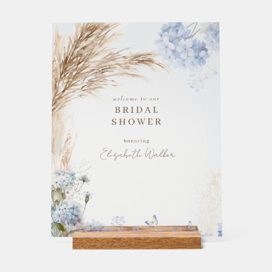 Boho Pampas Icy Blue Bridal Shower アクリルサイン (正面)