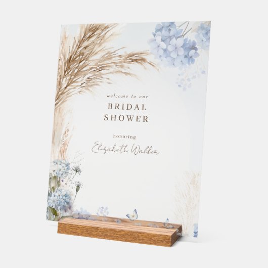 Boho Pampas Icy Blue Bridal Shower アクリルサイン (傾斜)