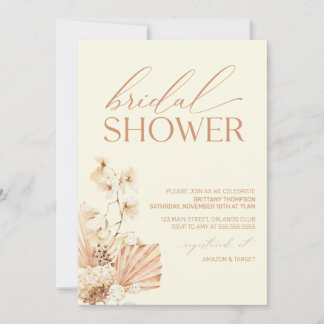 Boho Pampas Modern Bridal Shower floral Invitation 招待状