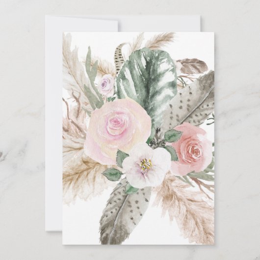 Boho Pampas、Monstera、熱帯羽毛フローラ 招待状 (裏面)