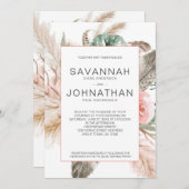 Boho Pampas、Monstera、熱帯羽毛フローラ 招待状 (正面/裏面)