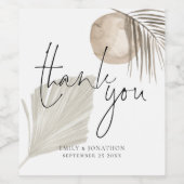 Boho Pampas Names Date Script 結婚's Thank You ワインラベル (シングルラベル)