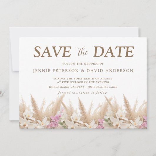 Boho Pampas & Orchid Save the Date Card Wedding セーブザデート (正面)
