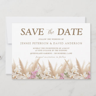 Boho Pampas & Orchid Save the Date Card Wedding セーブザデート