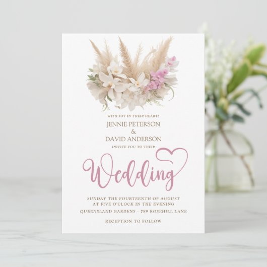 Boho Pampas & Orchid Wedding Invitation Foil (スタンド正面)