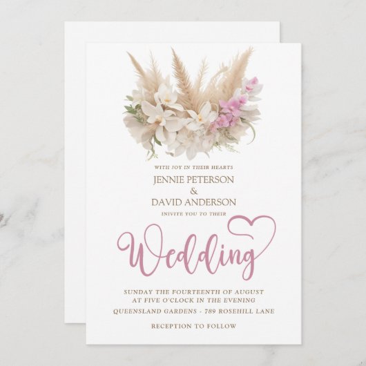 Boho Pampas & Orchid Wedding Invitation Foil (正面/裏面)