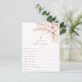 Boho Pampas Pink Girl Floral Baptism Prayer Card ポストカード (スタンド正面)
