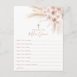 Boho Pampas Pink Girl Floral Baptism Prayer Card   ポストカード