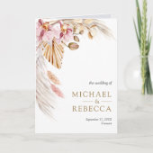 Boho Pampas Pink Orchid Floral QR Code Wedding 招待状 (正面)