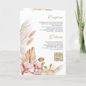Boho Pampas Pink Orchid Floral QR Code Wedding 招待状 (裏面)