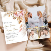 Boho Pampas Pink Orchid Floral QR Code Wedding 招待状