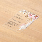 Boho Pampas Pink Orchid Floral Wedding アクリル招待状 (レイダウン)